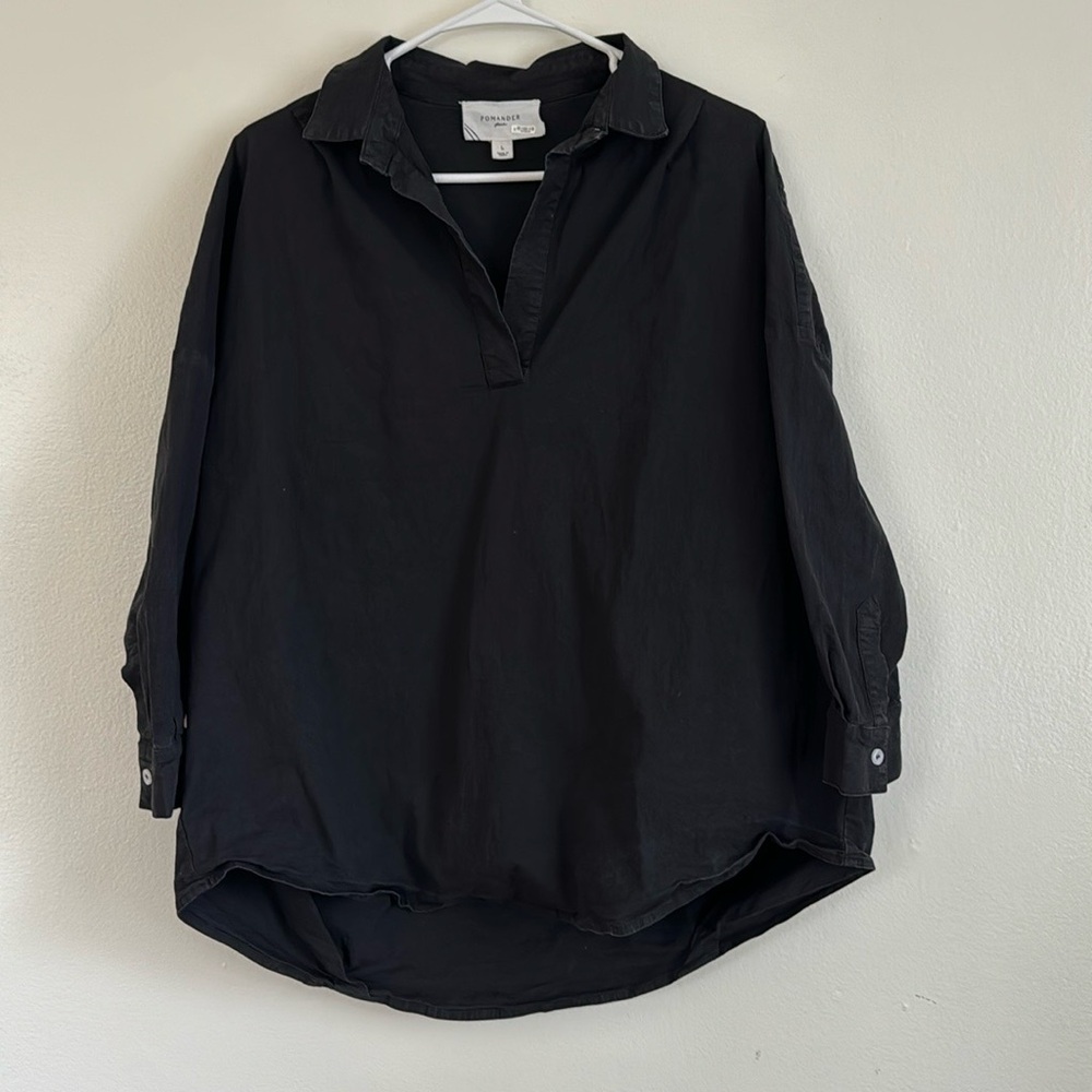 Pomander Place Black Louden Popover Poplin Collared Oversized Size L